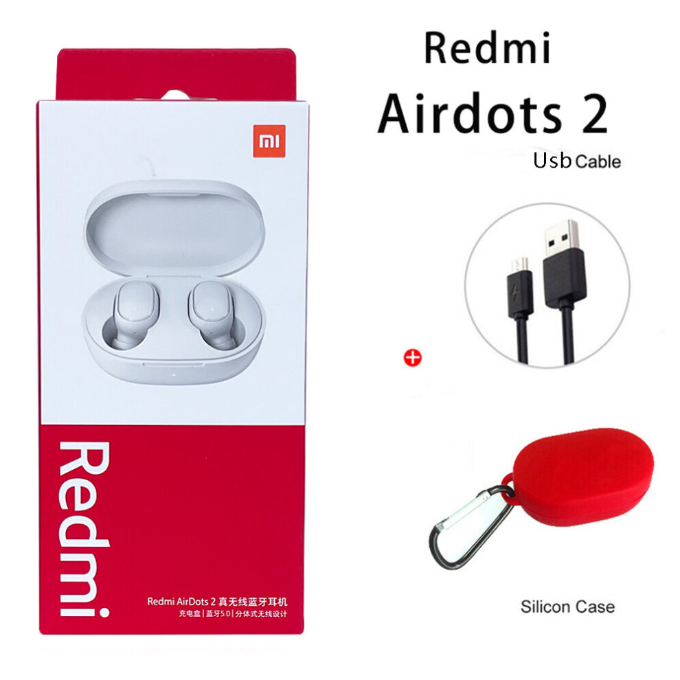 (A-Wairdots 2 Usb ) Original Xiaomi Mi Airdots 2 Tws Wireless Earphone Bluetooth Headphones Ai Control Gaming Headset With Mic Bluetooth Earbuds Red 4851205000878