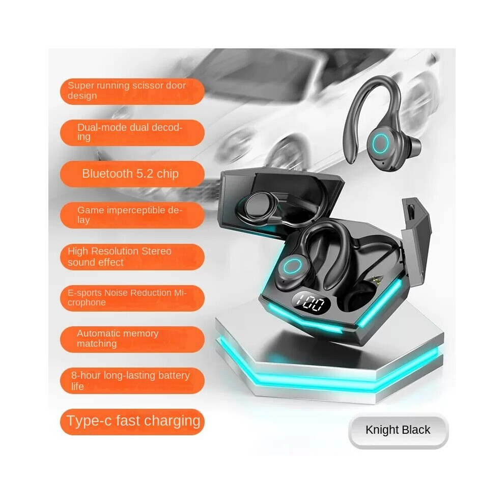 (A-) New Tws Bluetooth 5.2 Headphones Wireless Call Earbuds Earhook Gaming Sports Noise Cancelling Headset For All Smartphones Black 4851205031469
