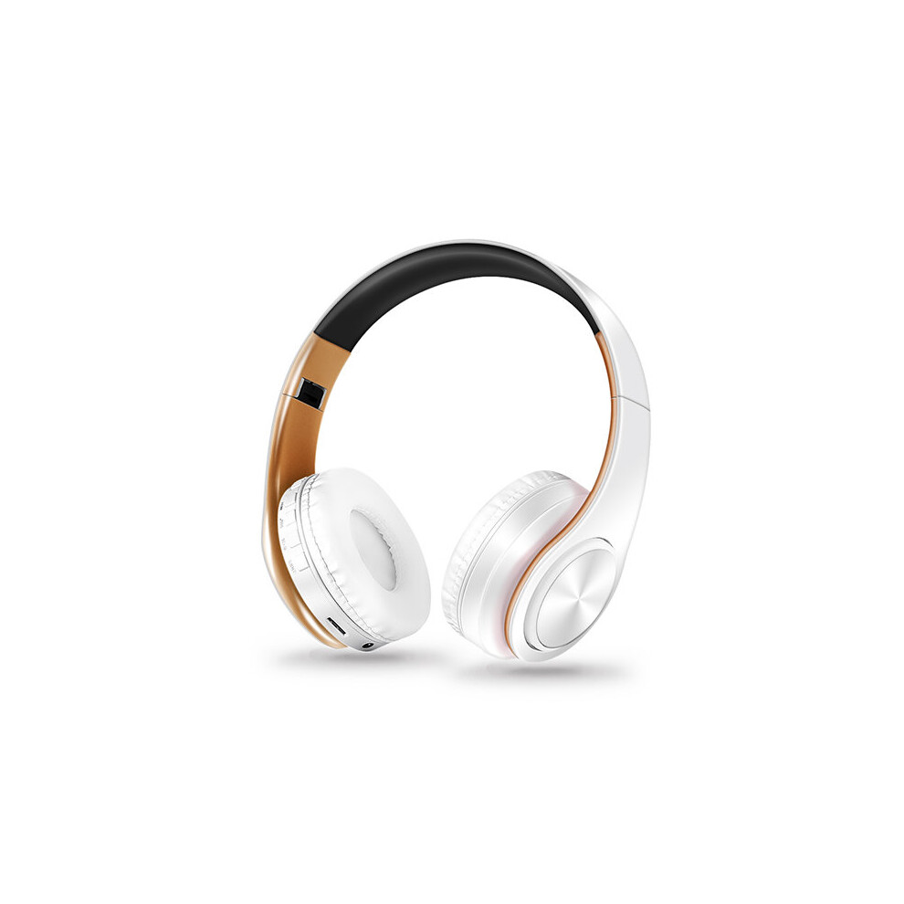 (A- White) Hifi Stereo Earphones Bluetooth Headphone Music Headset Fm And Support Sd Card With Mic For Mobile Xiaomi Iphone Sumsamg Tablet Golden/White 4851204886497