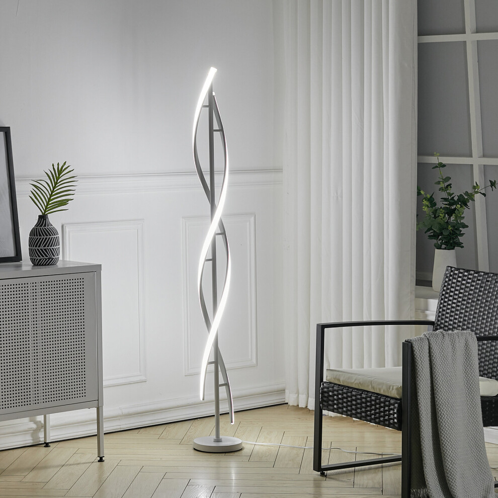 (White) Modern LED Spiral Floor Lamp Bedroom Lighting