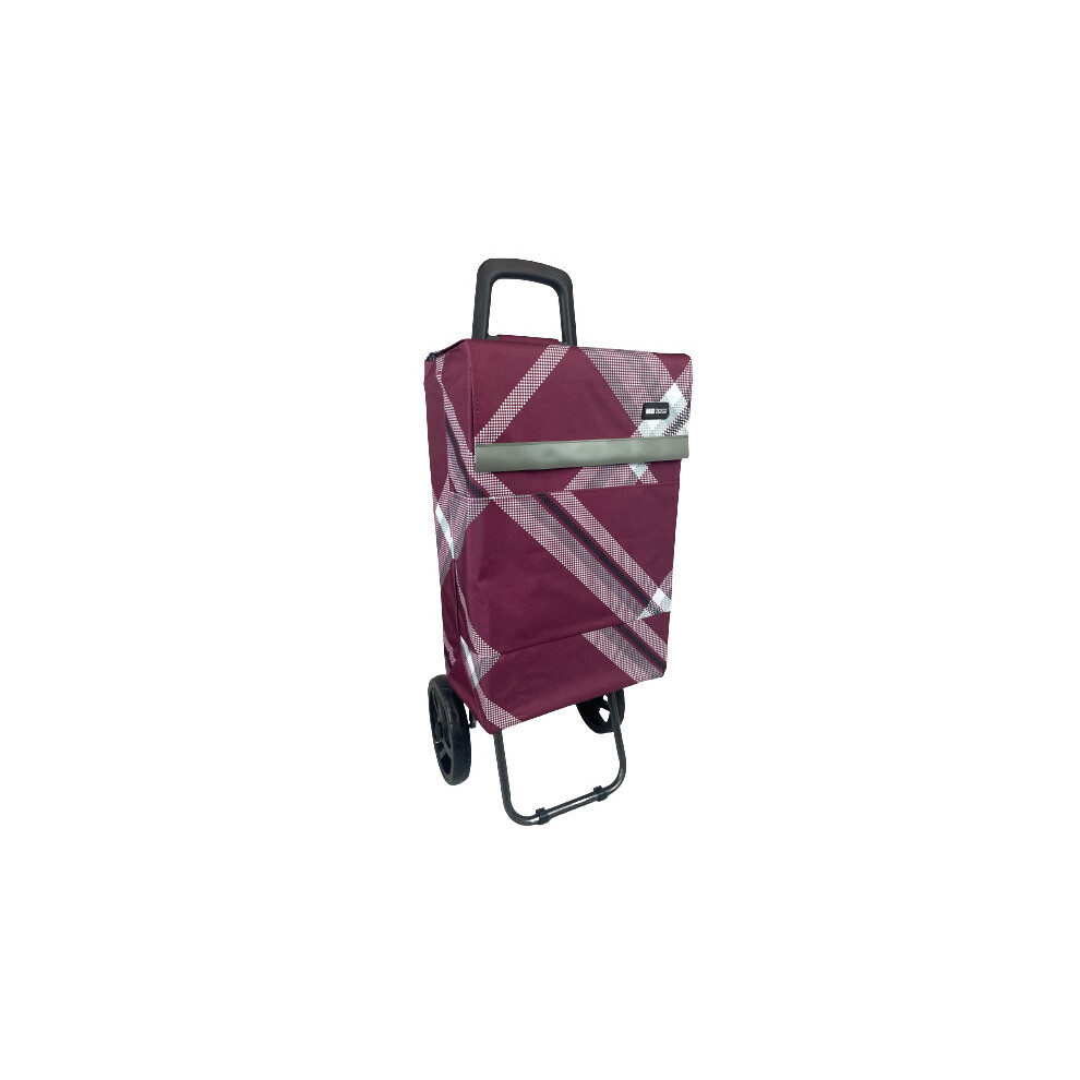 (Maroon/White Pattern) Hampton&Stewart Rectangle Folding Shopping Trolley