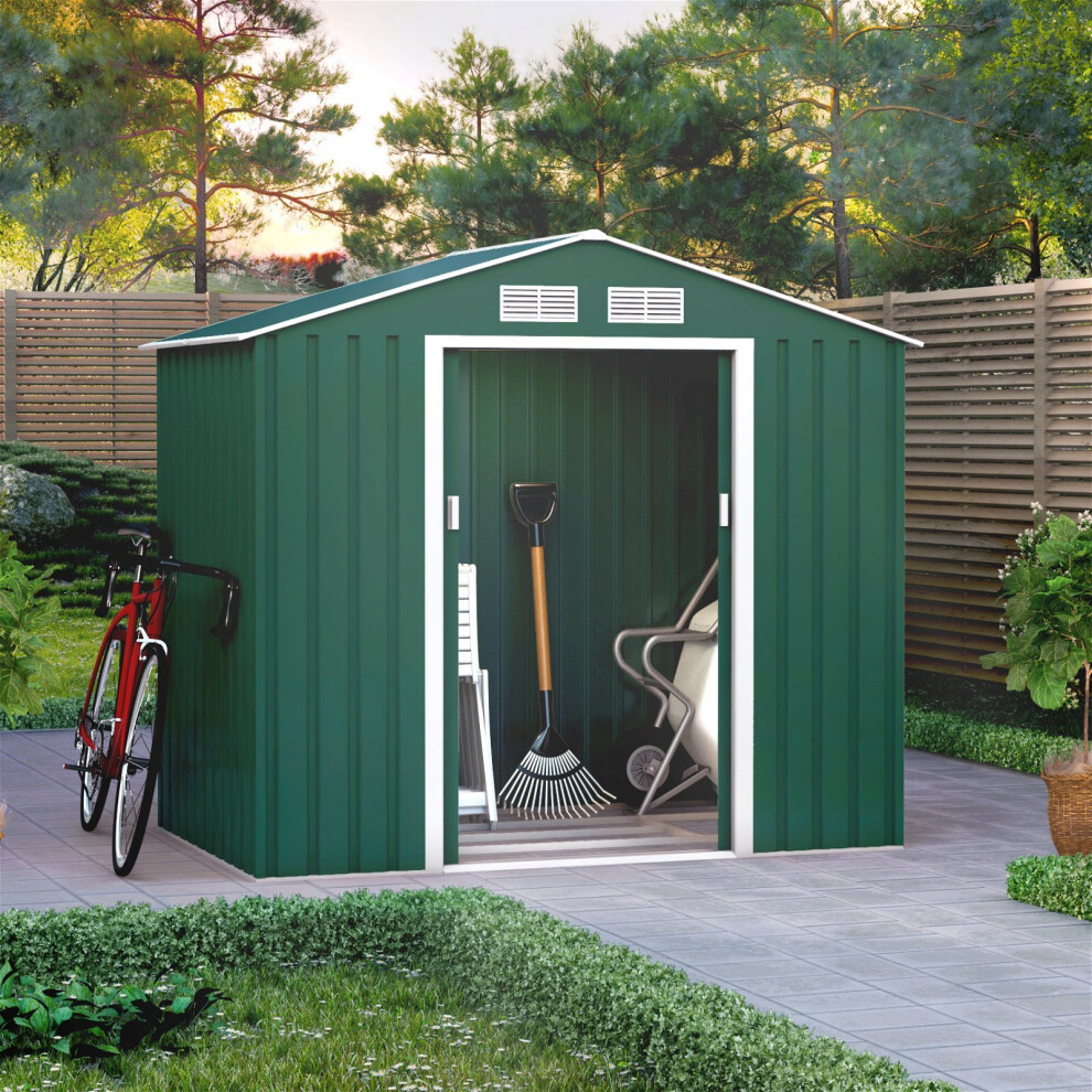 (7x4, Dark Green) BillyOh Ranger Apex Metal Shed With Foundation Kit