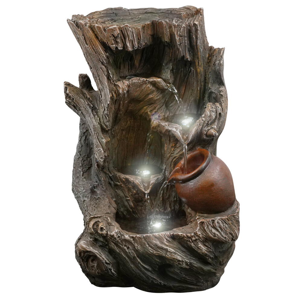 (Tree Log Fountain) GEEZY Garden Fountain Water Feature LED Lights Indoor Outdoor Polyresin Statues Decor