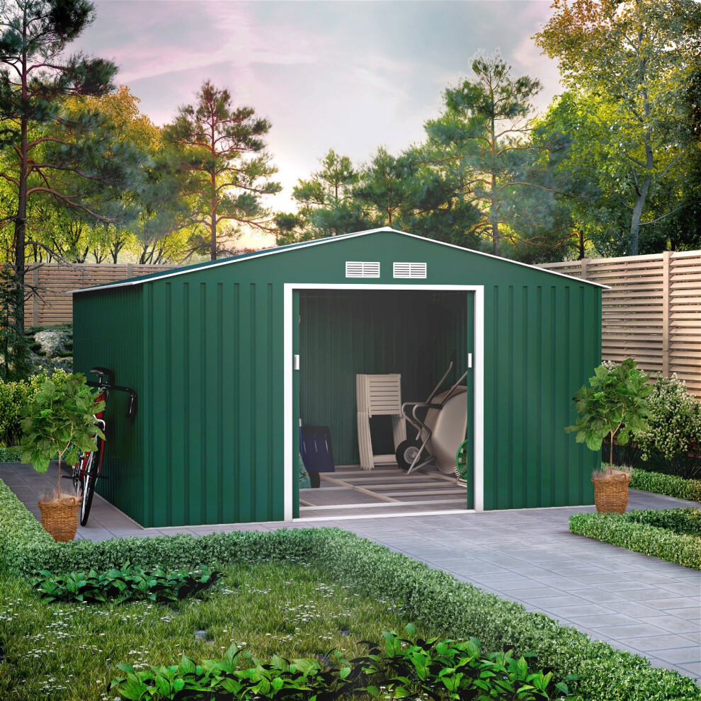 (11x10, Dark Green) BillyOh Ranger Apex Metal Shed With Foundation Kit