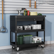 3 Tier Garage Tool Storage Trolley Heavy Duty Workshop Shlef Cart Drawer w/Keys