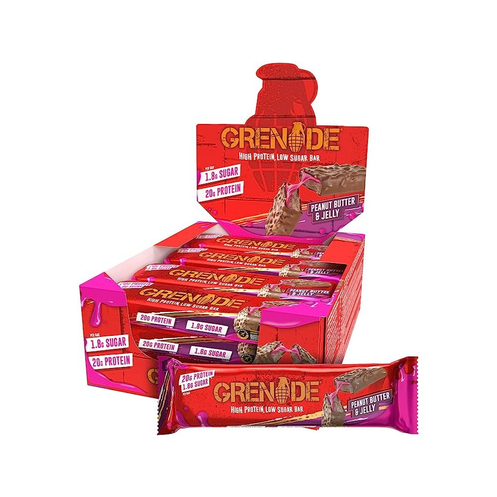 Grenade High Protein, Low Sugar Bar - Peanut Butter & Jelly, 12 x 60 g