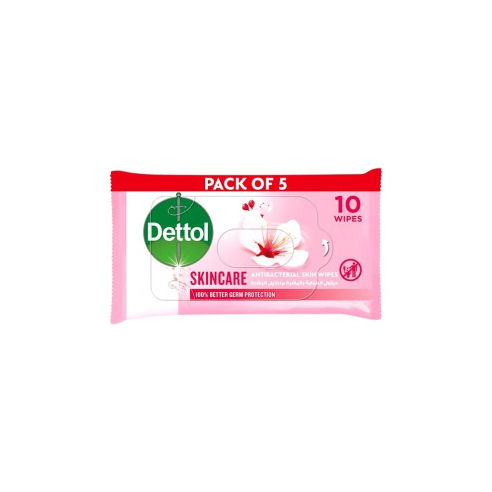 Dettol Skincare Anti Bacterial Skin 10 Wipes Pack of 5