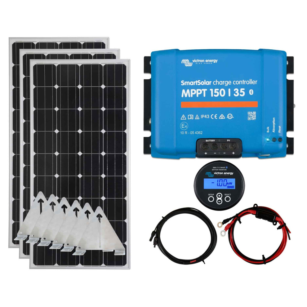 Victron 450w Solar Panel Kit MPPT Charging Controller Battery Monitor Flip Mount with Narrowboat Mounting Brackets and Cables