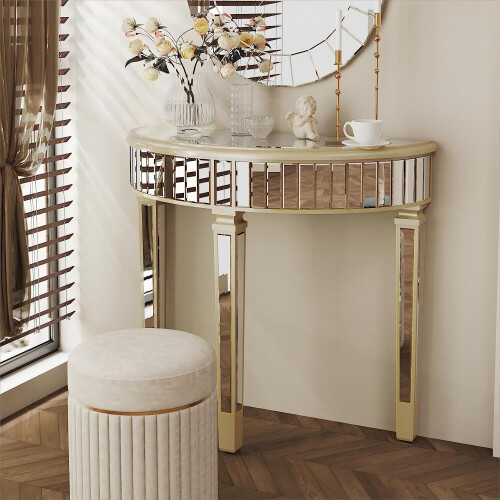 Half-Moon Mirrored Tall Decorative Console Table  Semi Sofa Table 2