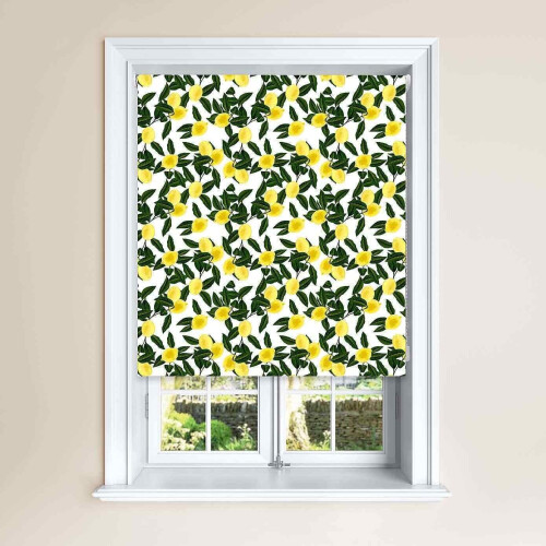 (Yellow, 90 cm Width x 140 cm Drop) Yellow Lemon Design Blackout Roller Blinds Window