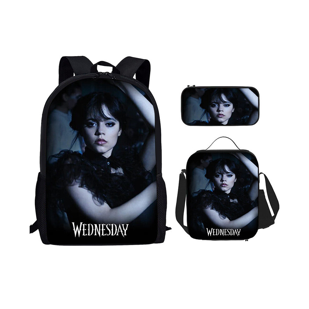 (A7) Wednesday Adams Printed Backpack 3 Piece Student Schoolbag Travel Shoulder Bag