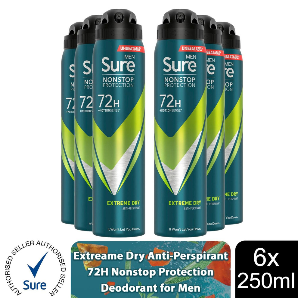 (Extreme Dry - 6 PK) Sure Men AP Deodorant 72H Nonstop Protection 250ml