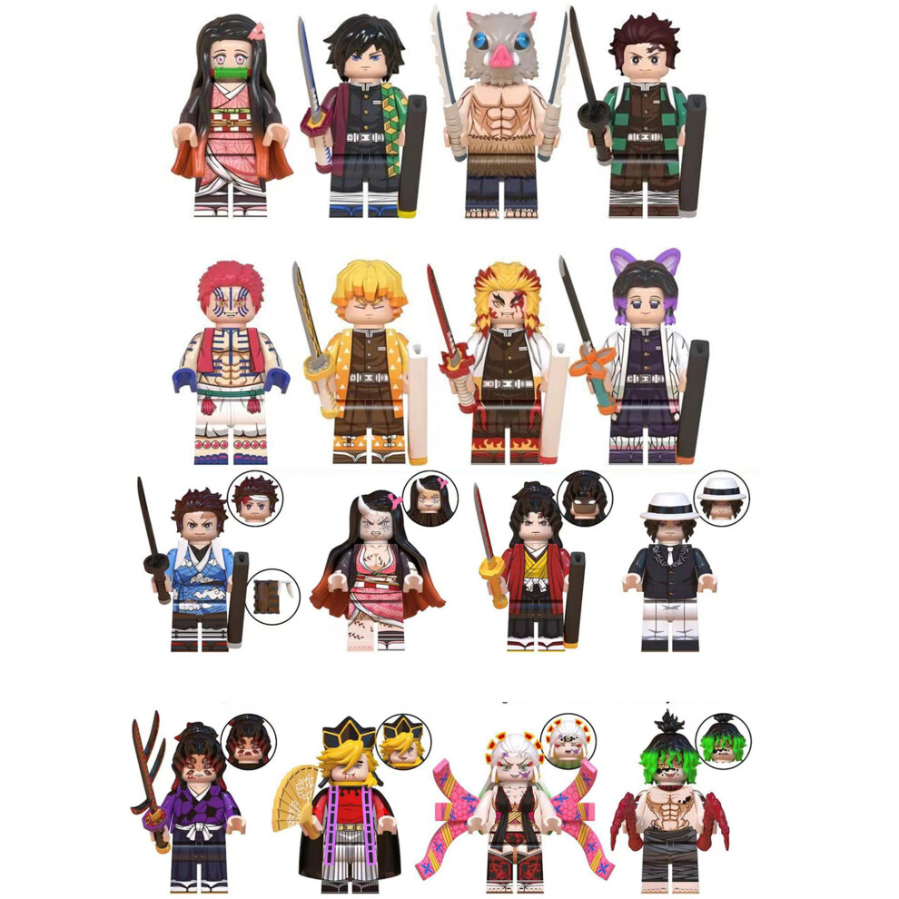 (16PCS-A+C) 24PCS Demon Slayer Series Children's Toy Fit Lego