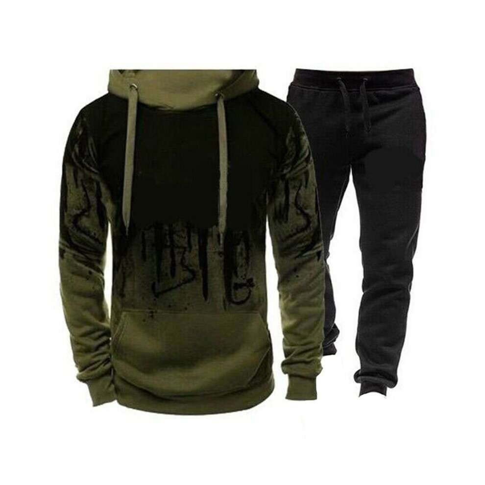 (ArmyGreen, L) Tracksuit Mens Jogging Hoodie Coat Jacket Trousers Pants Sports Sweat Suit Set