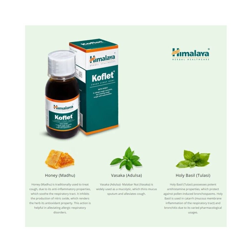 Himalaya Koflet Cough Syrup, Cough reliever, Contains Holy Basil, Honey