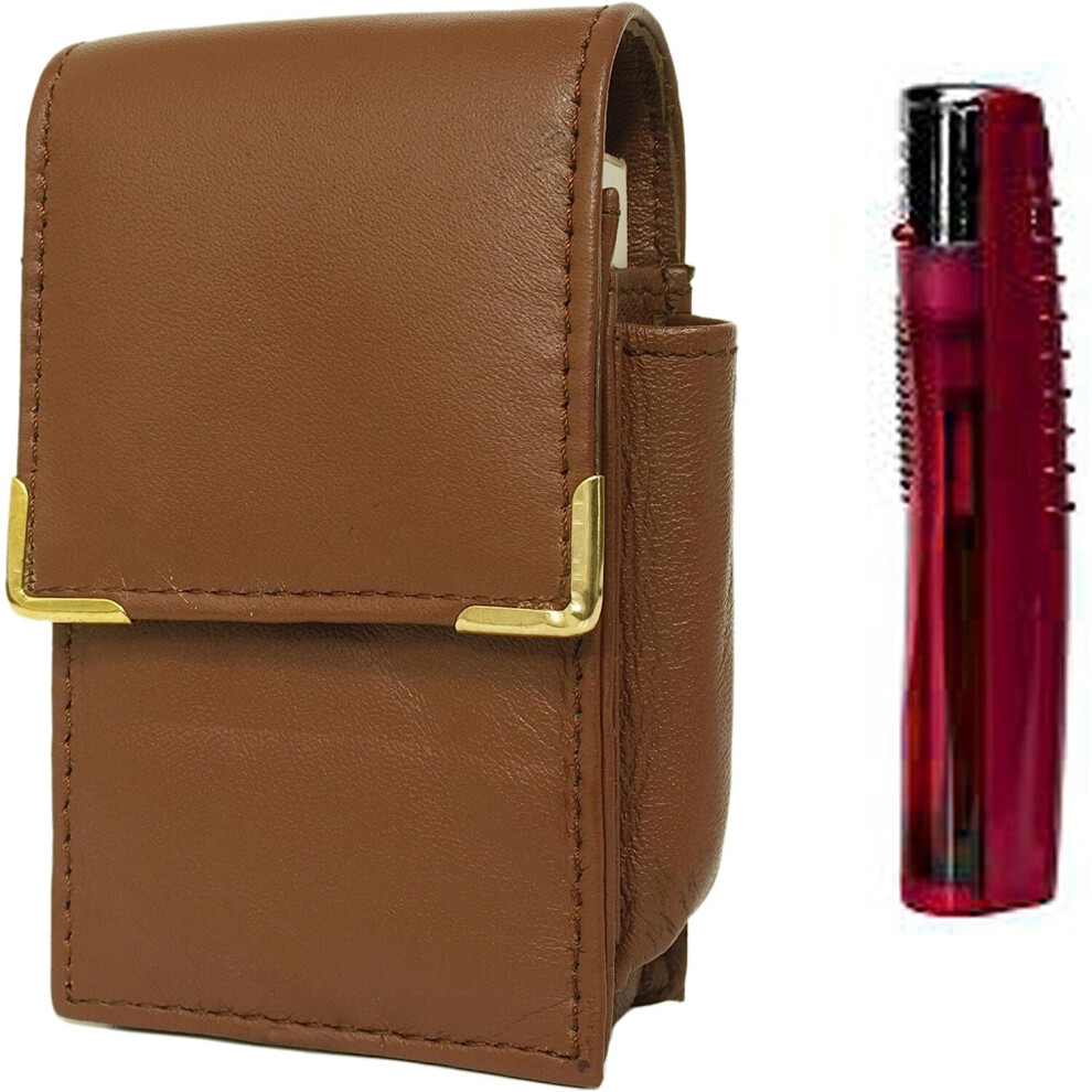 Tan Leather Cigarette Packet And Lighter Case Ronson Slyda Gas Lighter