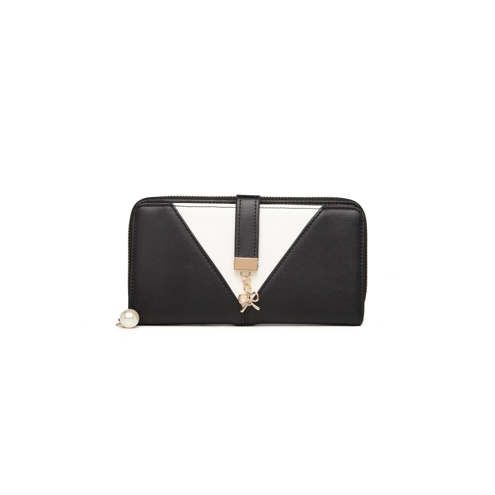 (Black) MISS LULU Mixed Colour Women's Leather Look Clutch Purse