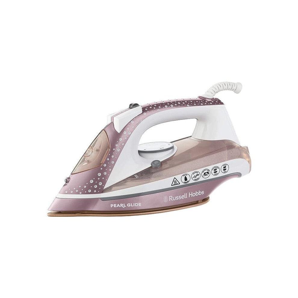 Russell Hobbs Pearl Glide Steam Iron with Pearl Infused Ceramic Soleplate, 315 ml Water Tank, Anti-Drip and Self-Clean Function, 2600 W, Champagne