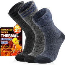 Welwoos Verwarmde Thermische Sokken voor Mannen & Vrouwen Warme Winter Ski Dikke Laars Geïsoleerd cadeau Kousenvullers Sokken 3 Paar (Stripe B,M)
