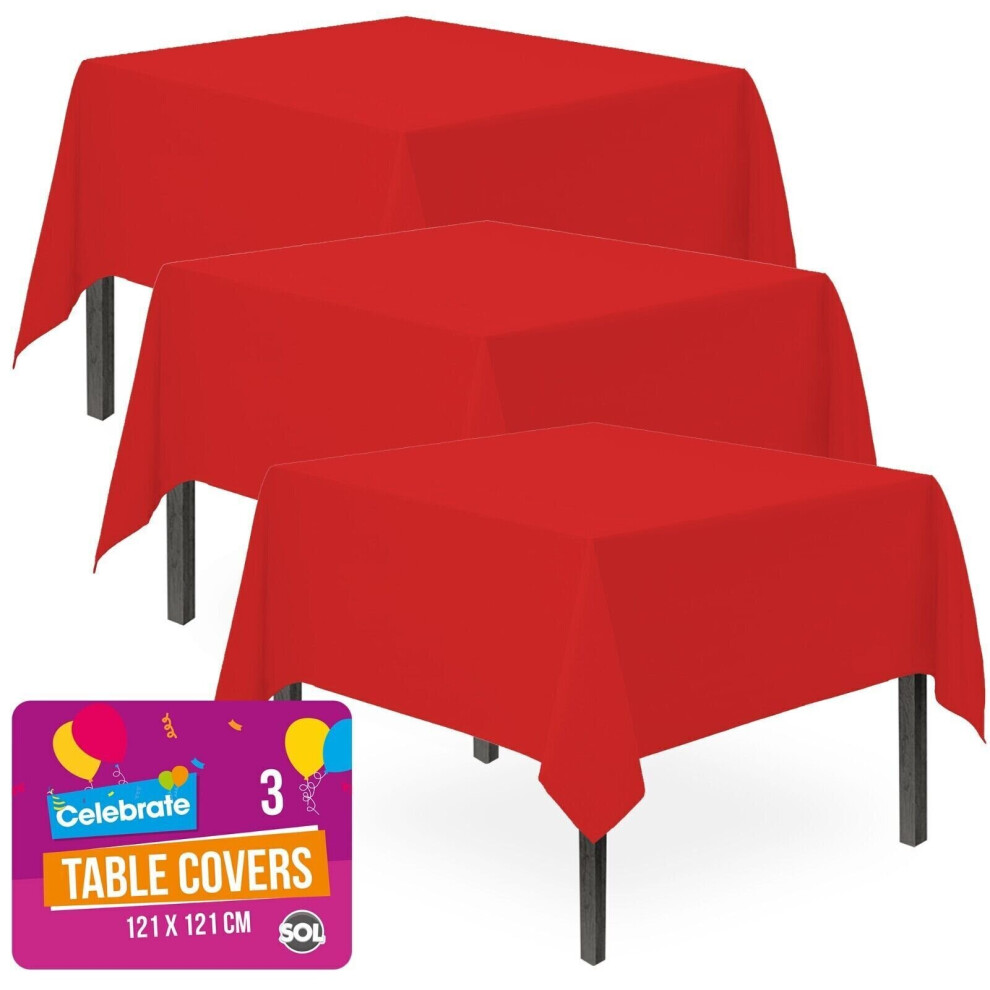 3 Red Plastic Table Covers Square Tablecloth Disposable Wipe Clean Party Cloth