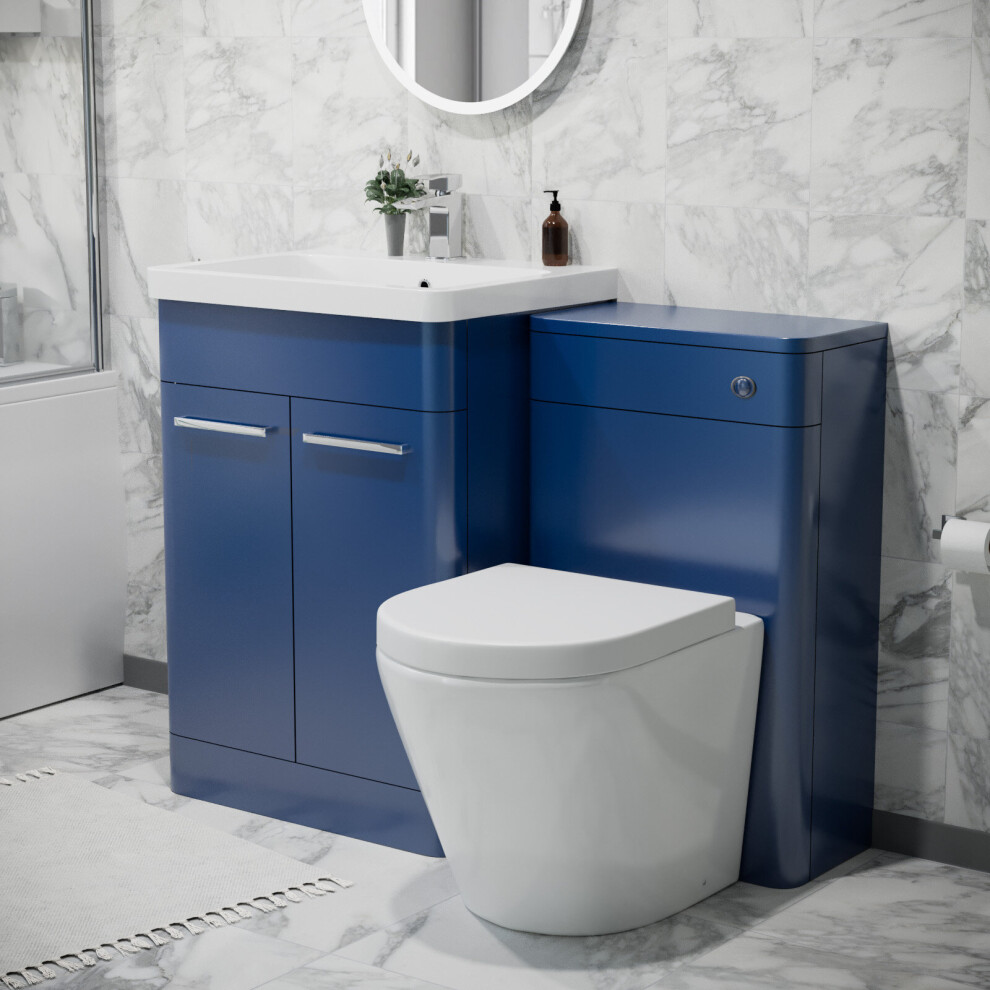 Nes Home Afern 600Mm Vanity Unit With Basin, Rimless Toilet, Wc Unit Royal Freestanding Set Blue