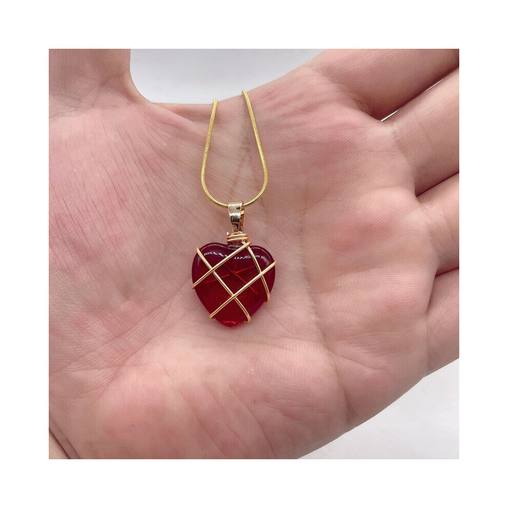 1pc Metal Wrapped Love Heart Crystal Stone Pendant Couple Necklace-image-OPC-PC25R6Y-NEW