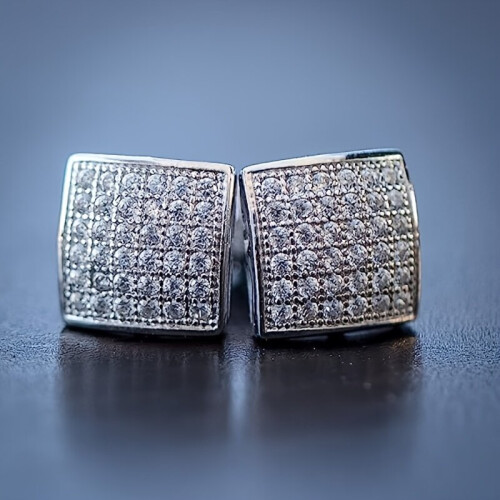 1Pair Mens Retro Rhinestone Square Pendientes Stud 1
