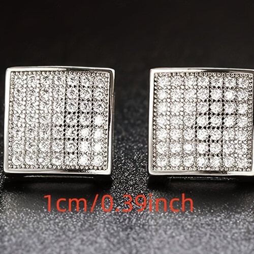 1Pair Mens Retro Rhinestone Square Pendientes Stud 2
