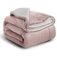 (Pink, SINGLE: 130cm x 150cm) Sherpa Mink Blanket Reversible Throw Single Double King Size