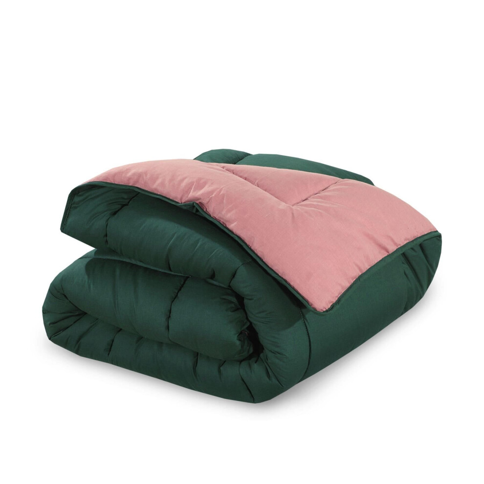 (Bottle Green and Dusty Pink, King 7.5) SleepyNights 7.5 tog Box Stitching Reversible Coverless Summer Cool Duvet