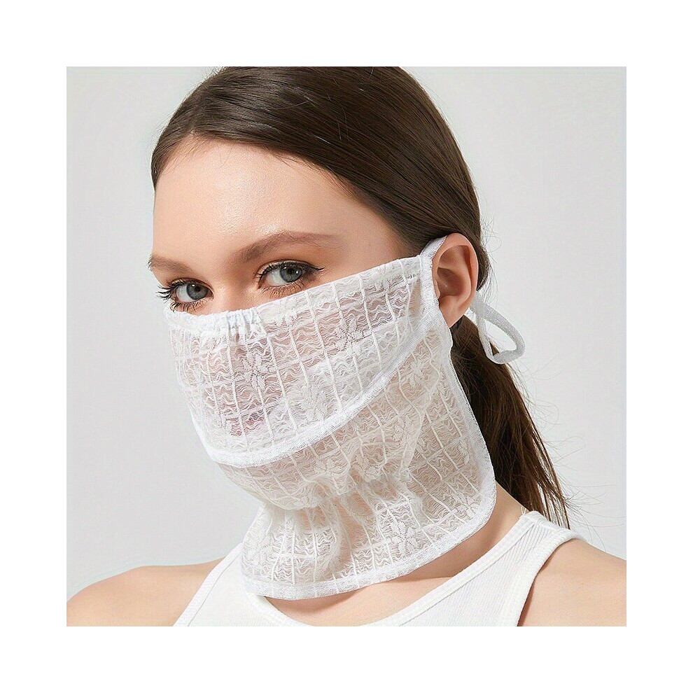 Lace Breathable Thin Neck Gaiter Women Face Covering Adjustable Outdoor Sunscreen Cycling Lace Veil Dustproof Mask 885664451364
