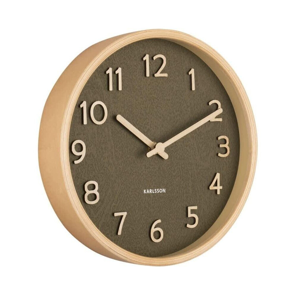 Karlsson Wall Clock Pure Wood Grain Small - Moss Green