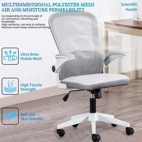 (White) High Quality Mesh Back Special Ergonomic Office Chair With Folding Armrests 2