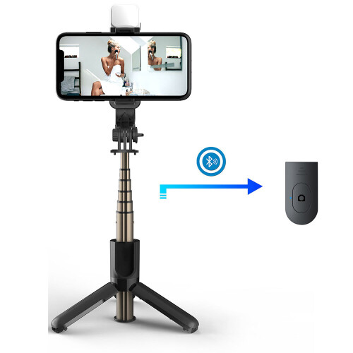 4 In 1 Wireless Selfie Stick with 6 Inch LED Ring Light Foldable Tripod Monopod for IOS Android Bluetooth Control Selfie Stick
