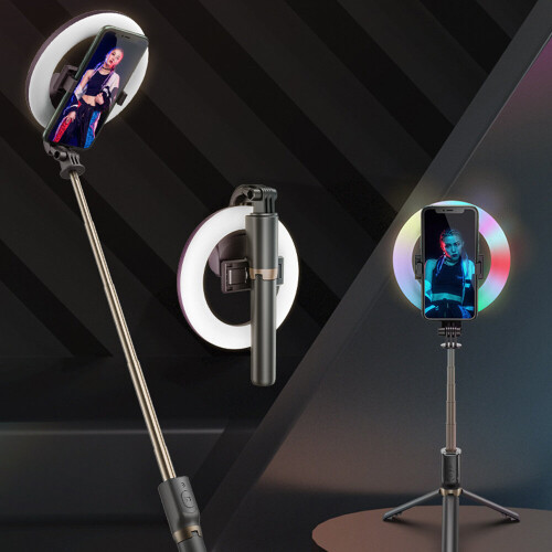 4 In 1 Wireless Selfie Stick with 6 Inch LED Ring Light Foldable Tripod Monopod for IOS Android Bluetooth Control Selfie Stick 1