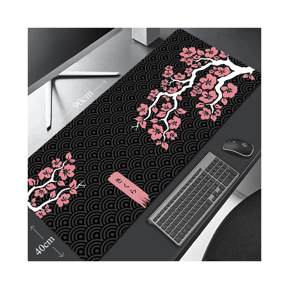 (A-Wa00351 Sakura (1) 700X300x2mm) Large Sakura Mouse Pad 100X50cm Big Computer Mousepads Japanese Mousepad Big Keyboard Mat Office Mouse Pads D Black 4855358062417