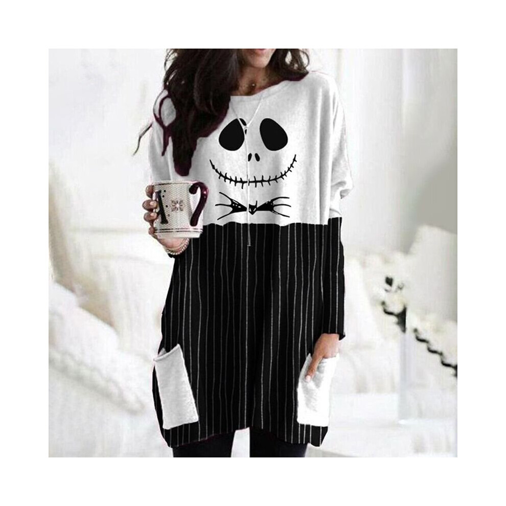 (Black, XL) Nightmare Before Women Christmas Jack Skellington Tshirt Longsleeve Dress