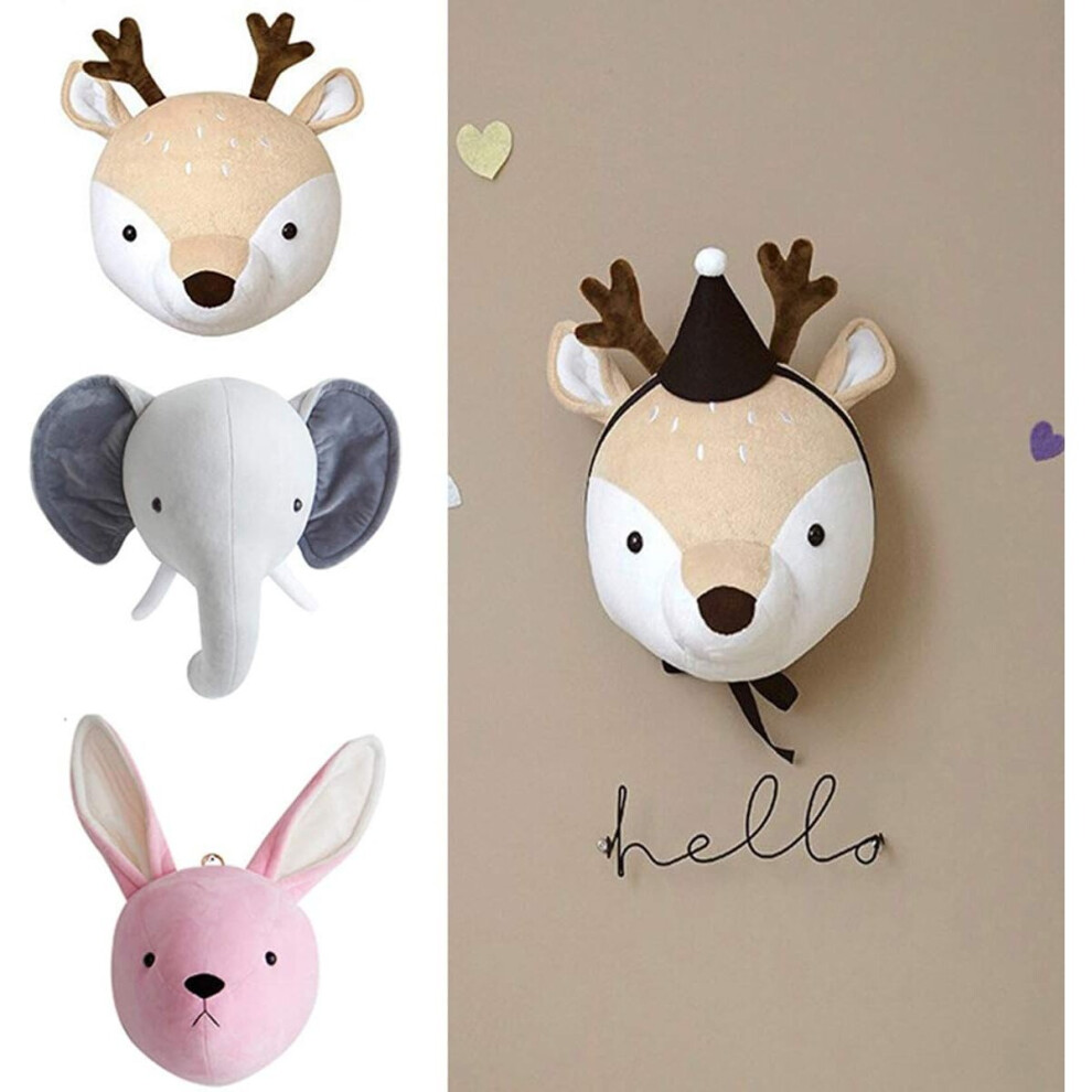 Wall Decor, Animal Head Wall Hanging for Baby Nursery Decor Elephant/Deer Head/Rabbit Stuffed Toys Gifts for Kids Room or Playroom
