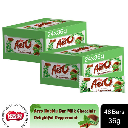 Aero Aero Bubbly Peppermint Mint Chocolate Bar 36g, 48 Pack