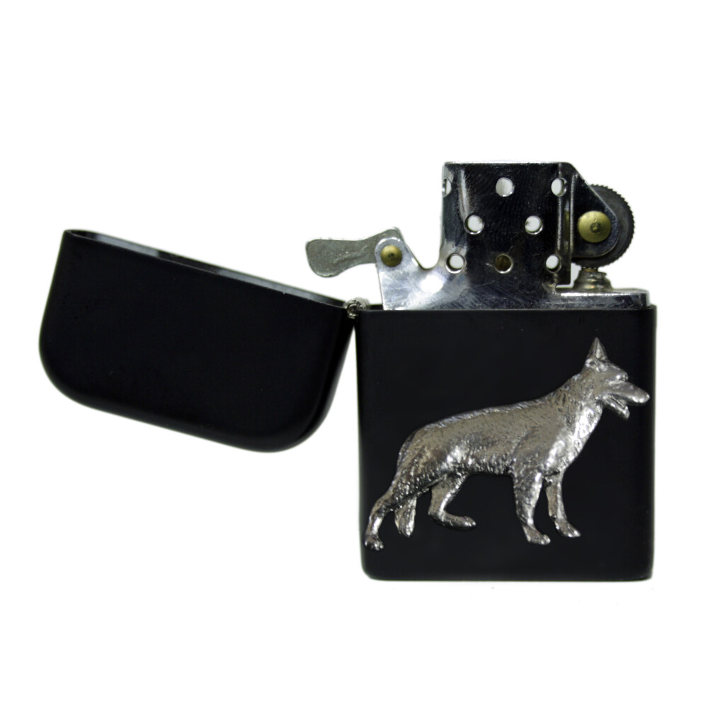 Knight Black Alsatian German Shepherd Dog Matte Stormproof Petrol Lighter