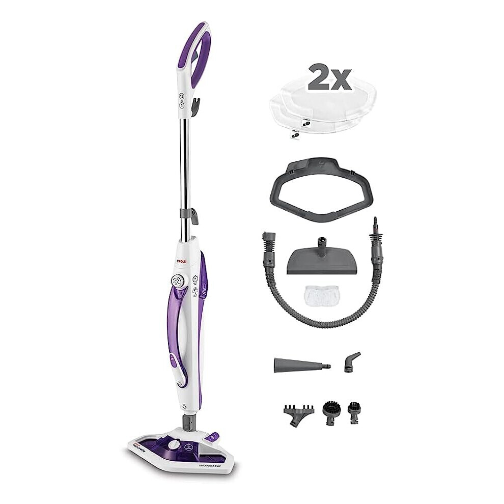 Polti Vaporetto SV440_DOUBLE Steam Mop with Hand Cleaner (UK Version), Kills and Removes Viruses, Germs and Bacteria 99.9% *, 15-in-1, Purple