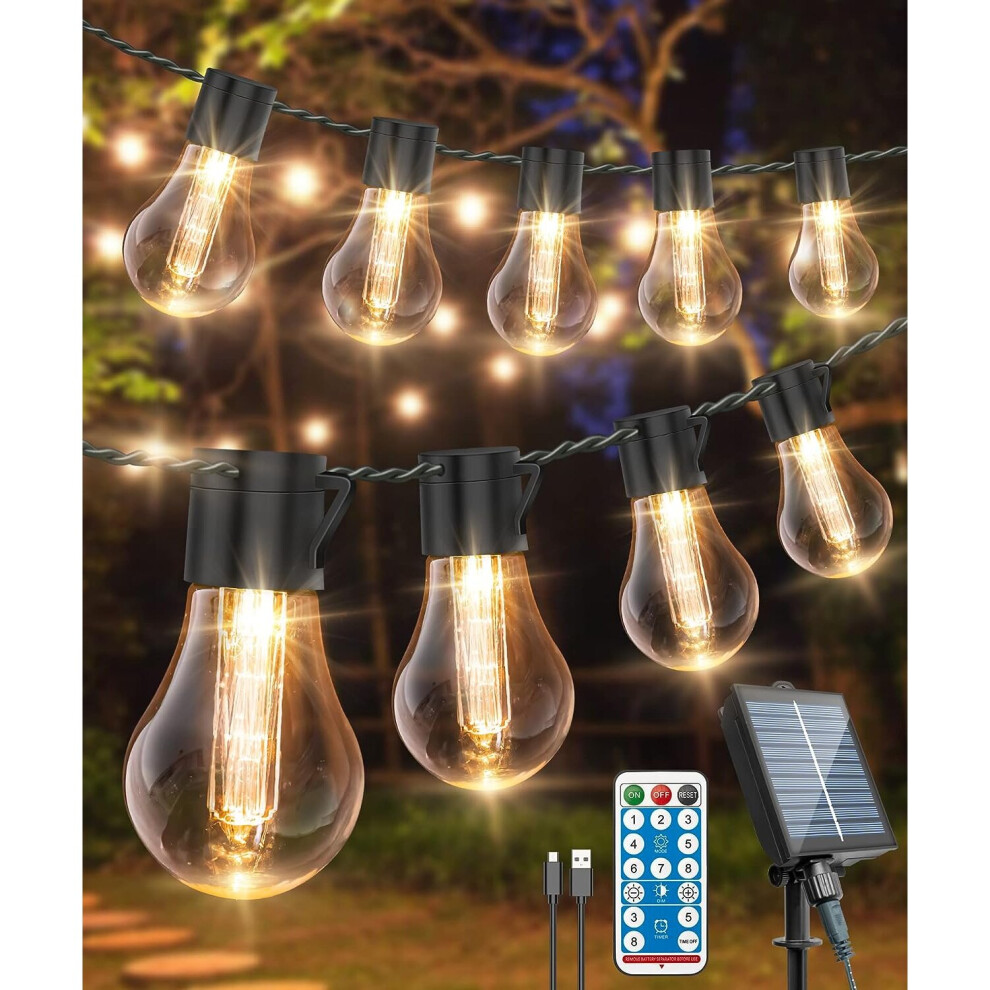 ULIGHTOWNFestoon Light Outdoor14M/46FT USB&Solar String Lights Remote 30LED Shatterproof Bulbs IP65 Waterproof Garden Gazebo Patio Party Wedding Decor