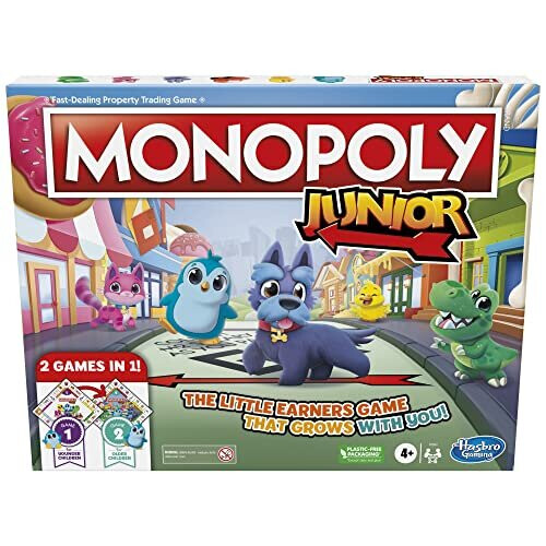 Monopoly Gioco da Tavolo Monopoly Junior, Tabellone Doppio, 2 Giochi in 1 per Bambini