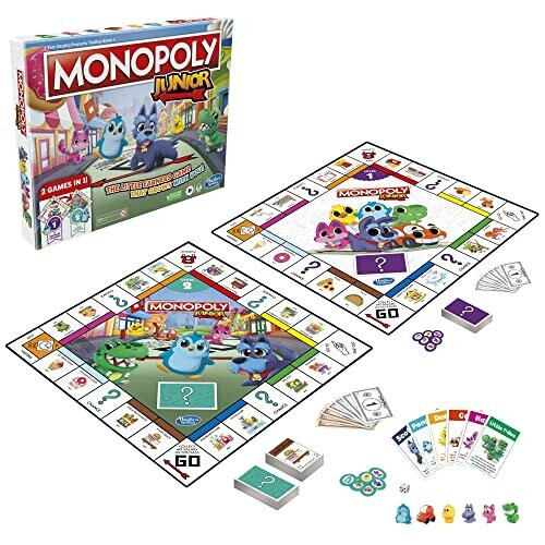 Monopoly Gioco da Tavolo Monopoly Junior, Tabellone Doppio, 2 Giochi in 1 per Bambini 1