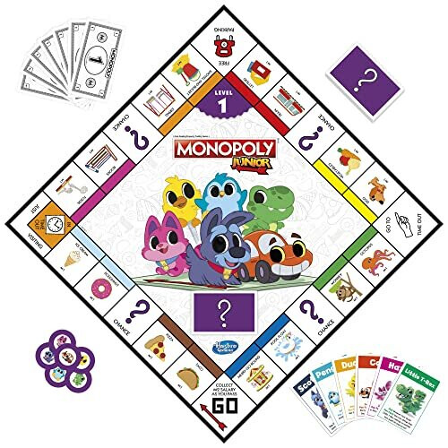 Monopoly Gioco da Tavolo Monopoly Junior, Tabellone Doppio, 2 Giochi in 1 per Bambini 2
