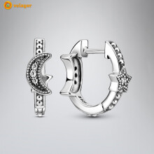 (Moon Stars Beaded) 2022 New Earrings Volayer 925 Silver Family Tree Angel Wing Daisy Heart Pansy Butterfly Stud Earrings Women Hoop Earrings