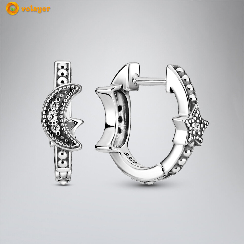 (Moon Stars Beaded) 2022 New Earrings Volayer 925 Silver Family Tree Angel Wing Daisy Heart Pansy Butterfly Stud Earrings Women Hoop Earrings