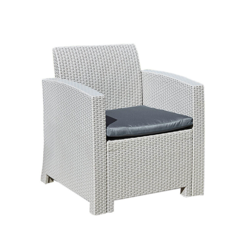 Marbella Rattan Effect Garden Armchair in Light Grey with Grey Cushion