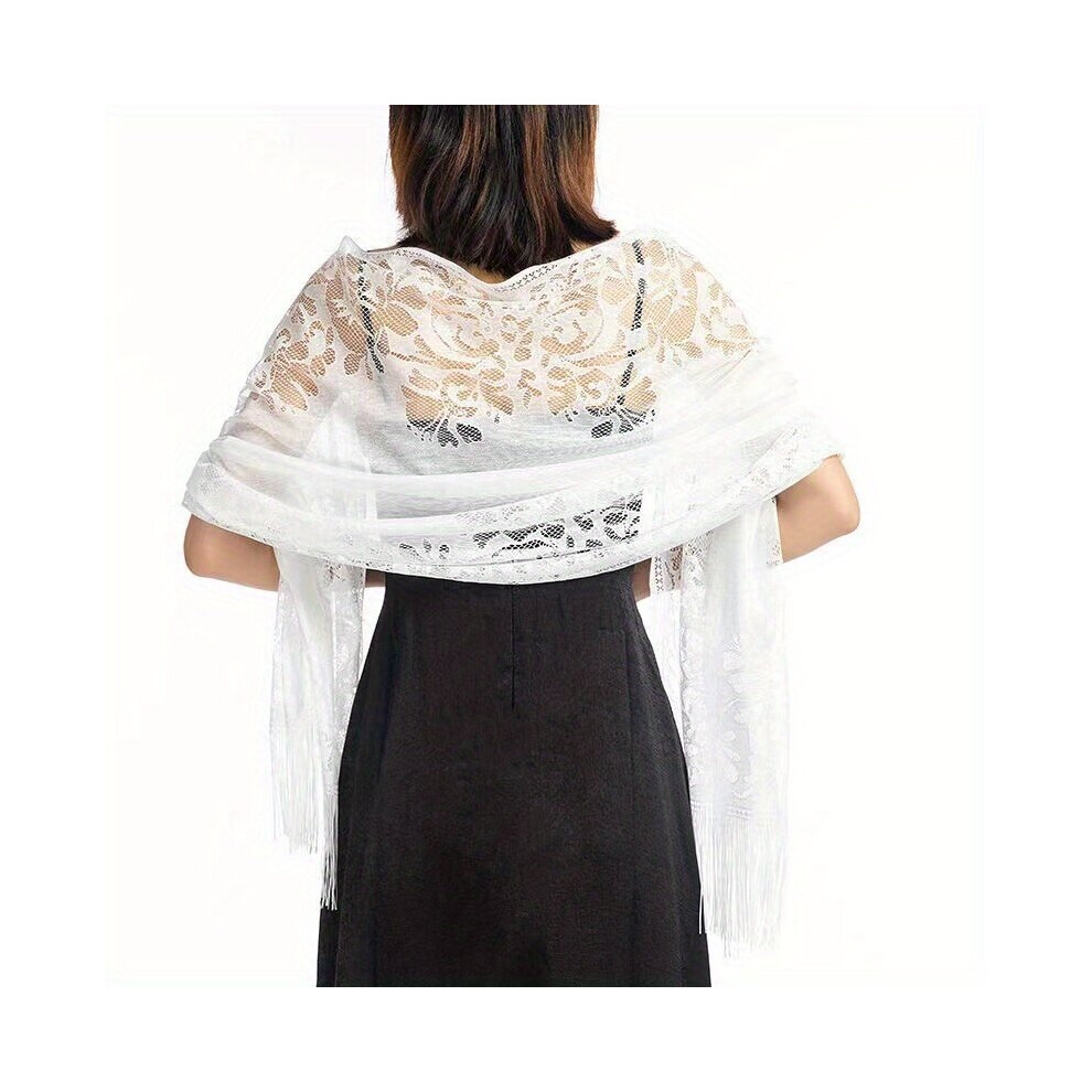 Floral Lace Hollow Scarf Shawl Embroidery Tassel Wrap Women Wedding Bridal Shawl Party Prom Dress Wrap-image-OPC-PC6D7BV-NEW