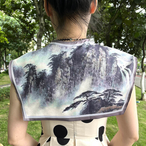 Landscape Folding Fan Ink Painting Print Shawl 1